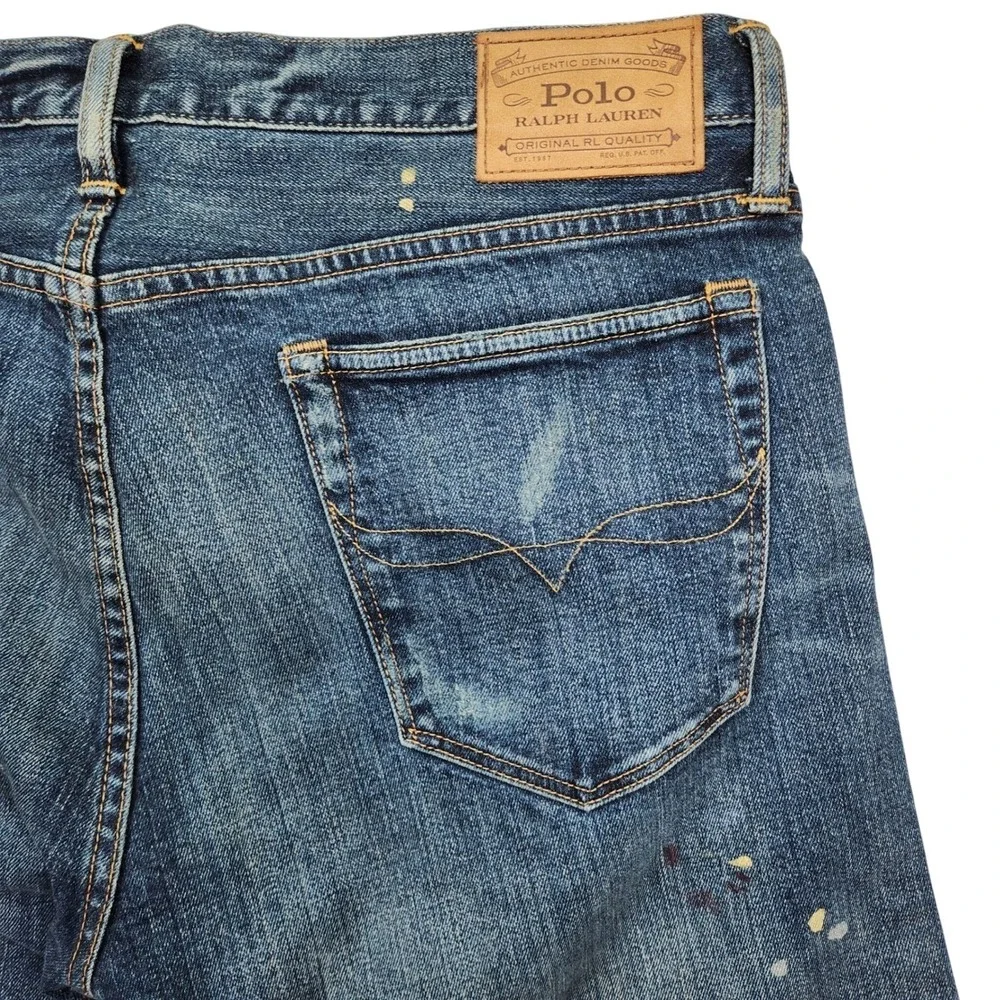 Polo Ralph Lauren Hampton Straight Jeans 36x32 Paint Splatter Dark Indigo NWT